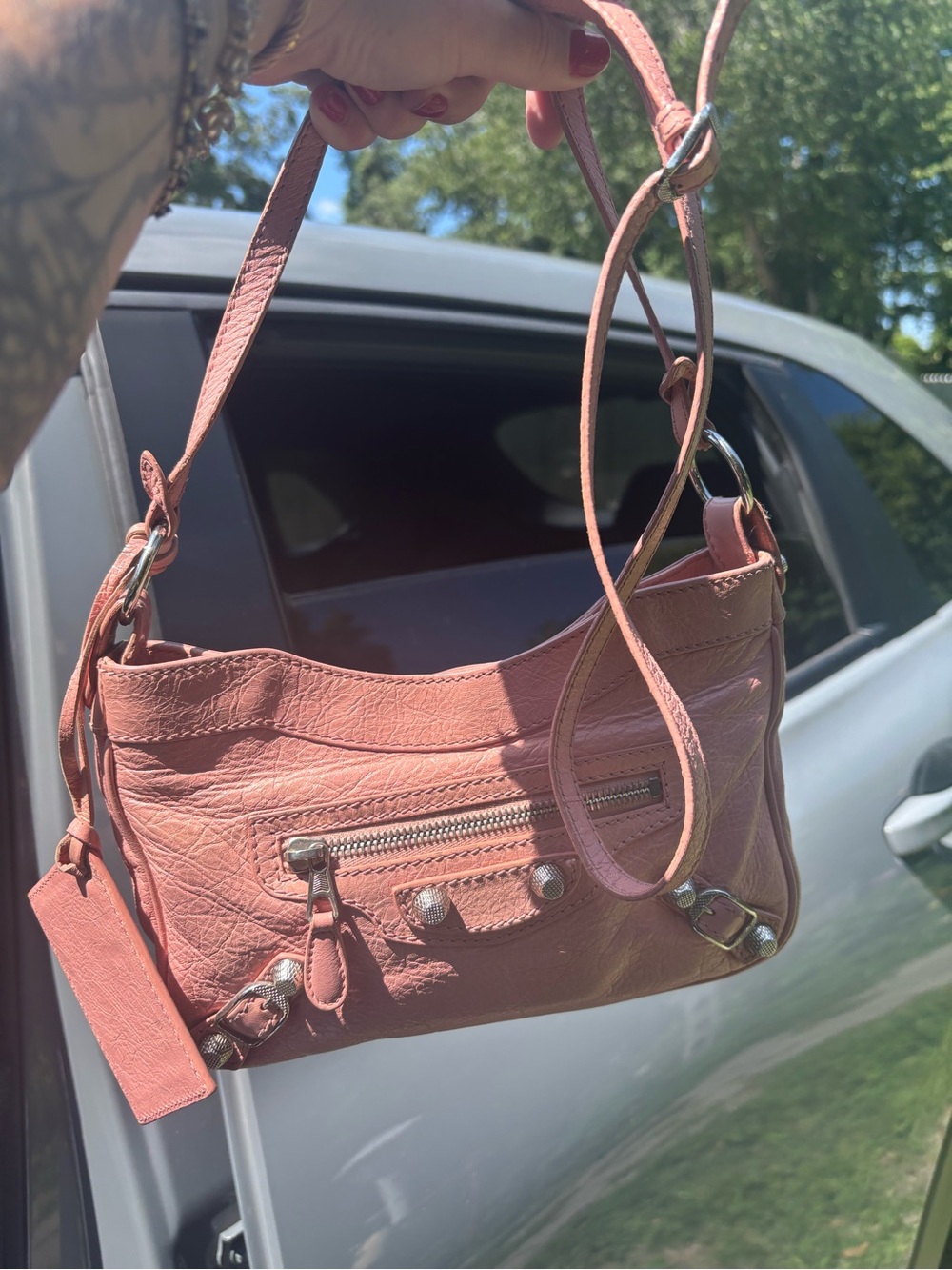 Balenciaga pink motocross hip crossbody